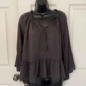 Aerie gray Shirt size small three-quarter length sleeves bohemian style